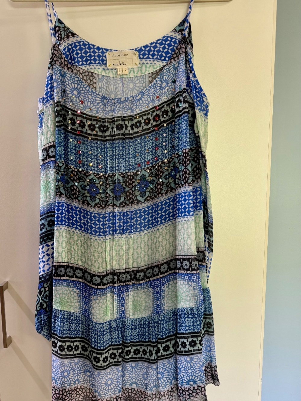 Artelier Nicole Miller Embellished Silk Mosaic Print Dress, Sz S